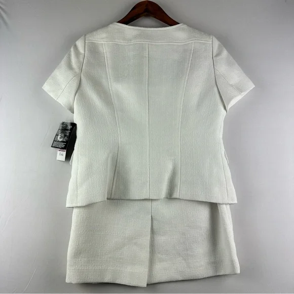 LE SUIT Women Tweed Square Neck Button Front Jacket and Slim Skirt Set Petite - Picture 4 of 16